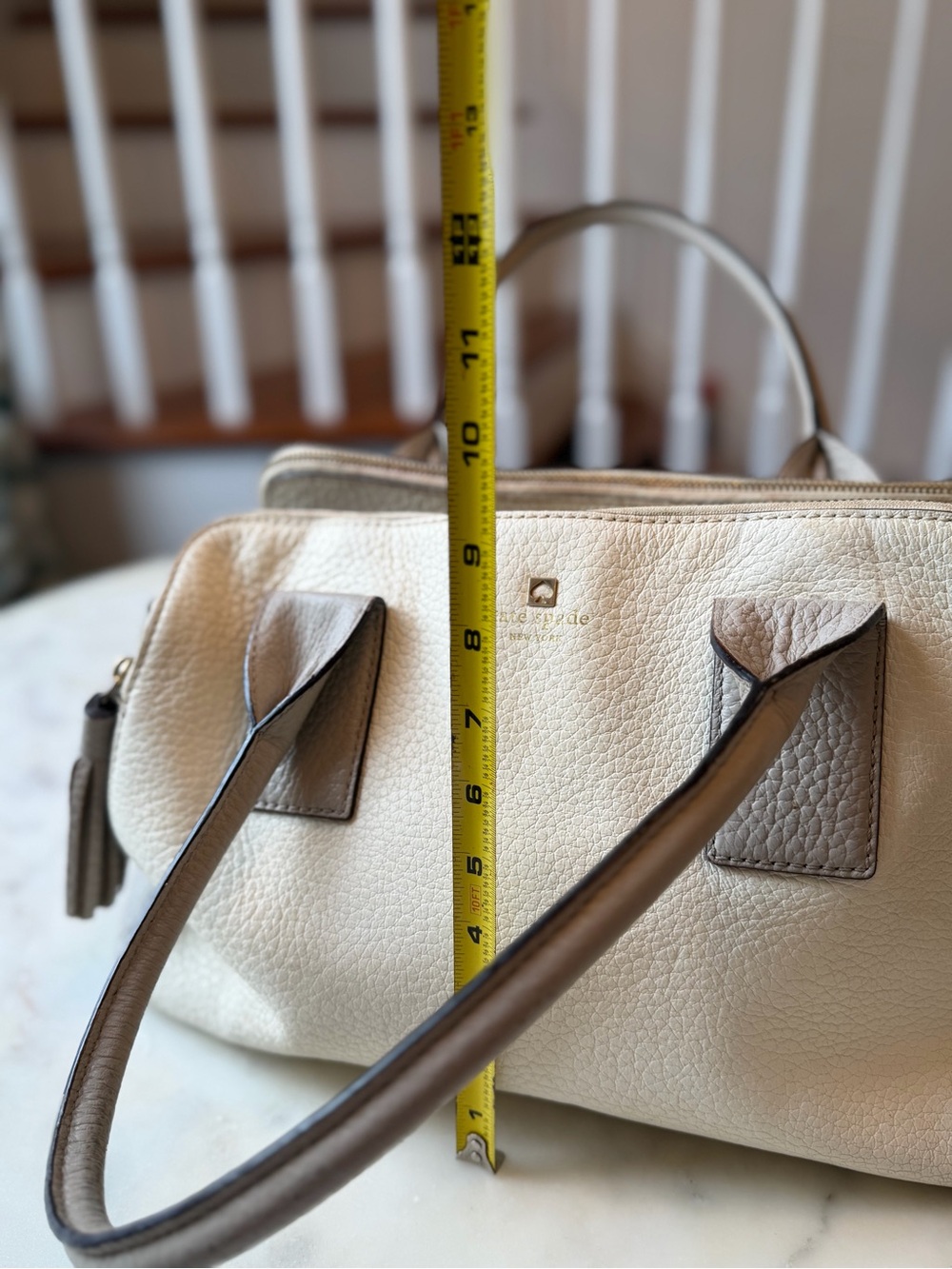 kate spade Cream and Taupe Leather Satchel with Tassel - Picture 13 of 16